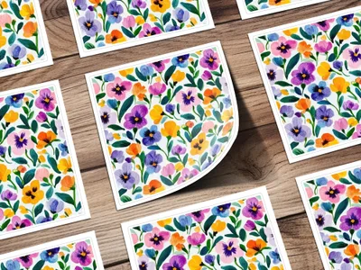 Floral Digital Paper, Watercolor Flower Pattern, Pansy Seamless Design, Colorful Flower Image, Spring Digital Download, Printable Paper