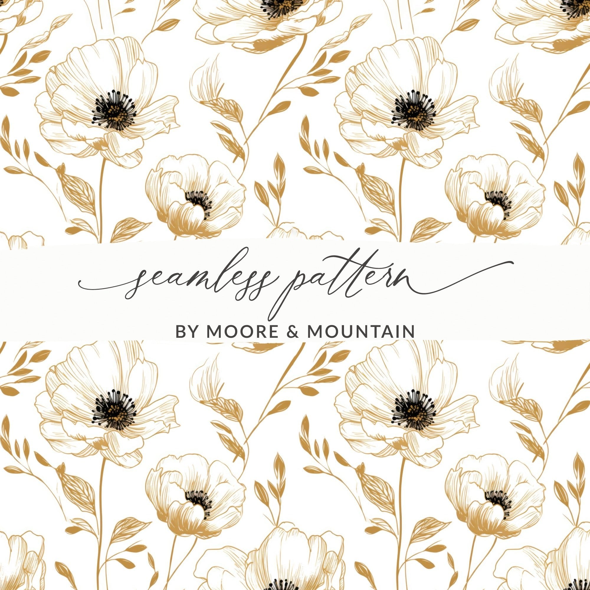 Floral Digital Pattern, Gold Flowers, Seamless Design, Printable Background, Flower Pattern Digital Paper, Botanical Pattern Digital