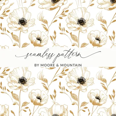 Floral Digital Pattern, Gold Flowers, Seamless Design, Printable Background, Flower Pattern Digital Paper, Botanical Pattern Digital