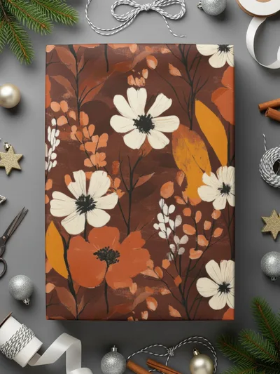 Floral Digital Seamless Pattern, Autumn Flowers, Brown Background, Fabric Design, Paper Craft, Printable, Scrapbooking, Commercial Use