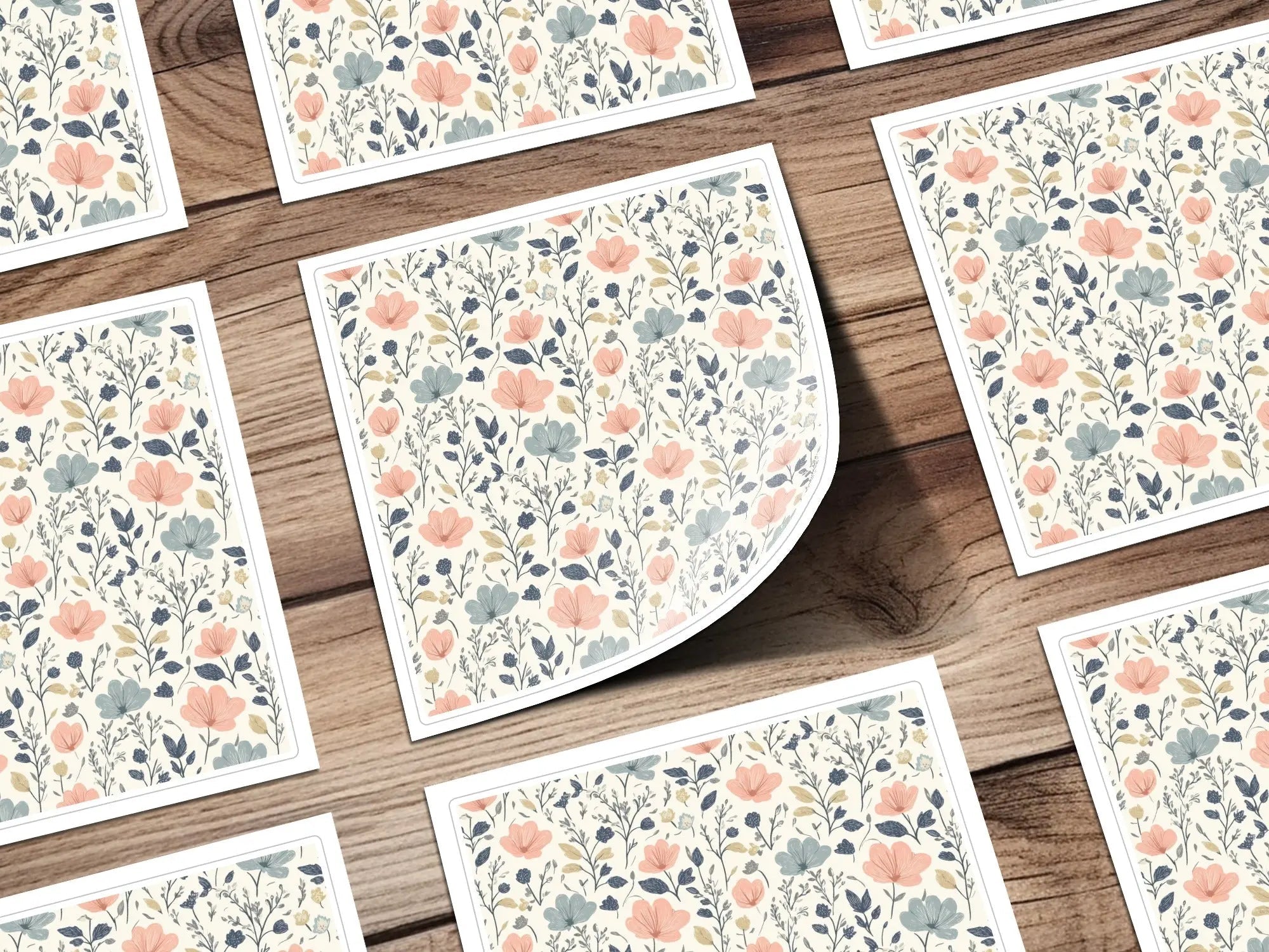Ditsy Floral Digital Seamless Pattern, Pink and Blue Flowers, Commercial Use, Print on Demand, 12x12 JPEG, Cute Floral Fabric Design