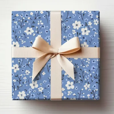 Floral Ditsy Pattern in Blue and White Delicate Flowers Digital