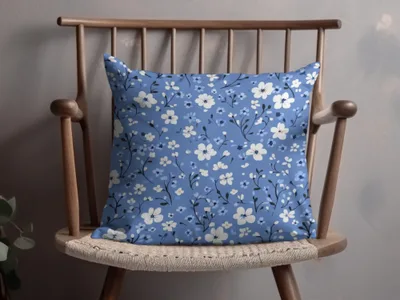 Floral Ditsy Pattern in Blue and White Delicate Flowers Digital