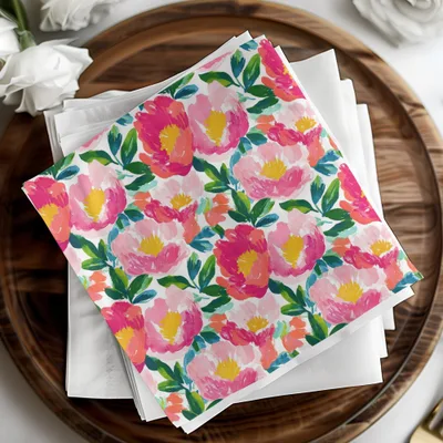 Floral Explosion Vibrant Brushstrokes Artistic Design Digital Seamless Pink Peonies Pattern Background