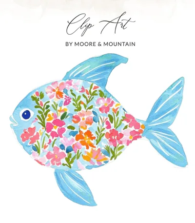 Floral Fish SVG Digital Download, Whimsical Ocean Art Clip Art, Preppy Summer Beach House Decor Craft File, Sea Creature Pattern Print SVG
