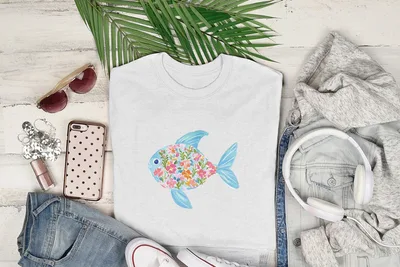 Floral Fish SVG Digital Download, Whimsical Ocean Art Clip Art, Preppy Summer Beach House Decor Craft File, Sea Creature Pattern Print SVG