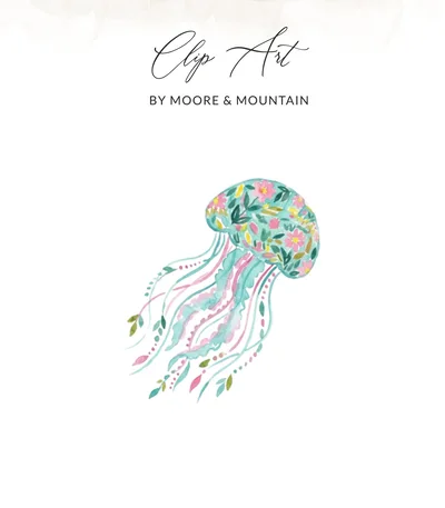 Floral Jellyfish Digital Art Print, Watercolor Boho Sea Life Download, Whimsical Ocean Creature PNG, Nautical Nursery Decor, Instant