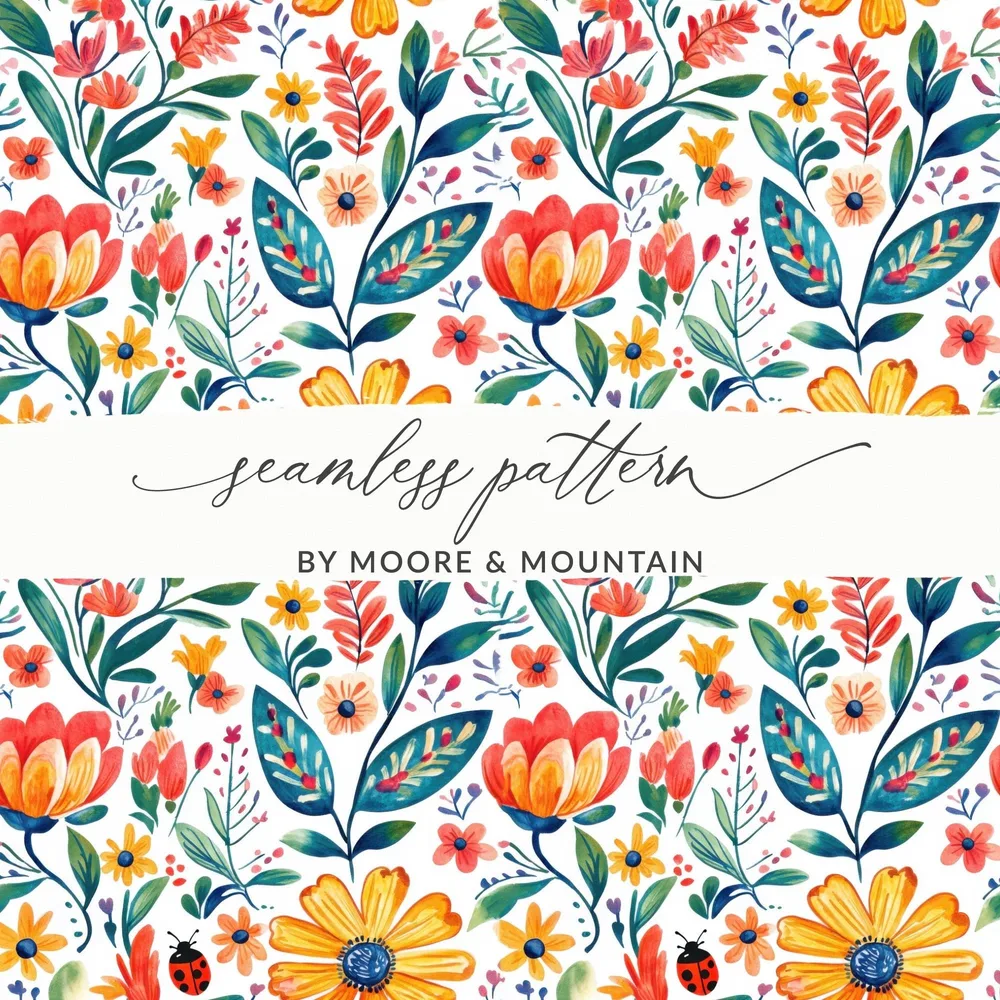 Floral Meadow with Ladybugs and Plants Digital Download | Nature-inspired Art Print