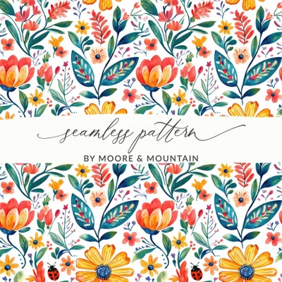 Floral Meadow with Ladybugs and Plants Digital Download | Nature-inspired Art Print