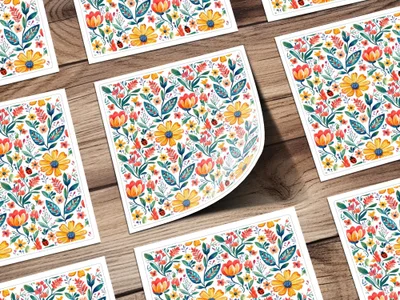 Floral Meadow with Ladybugs and Plants Digital Download | Nature-inspired Art Print