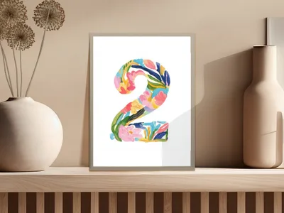 Floral Number 2 Digital Art PNG SVG | Preppy Clip Art PNG | Second Birthday Graphic | Whimsical Painted Number Two | Craft Asset