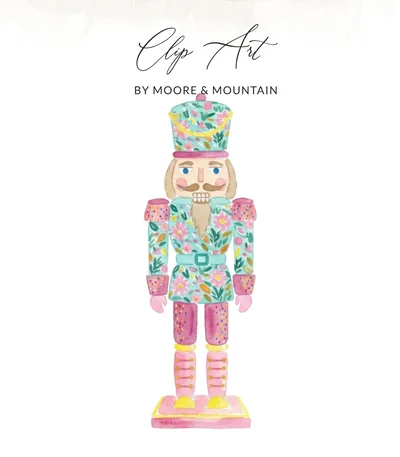 Floral Nutcracker Digital Art Print, Whimsical Watercolor Christmas Illustration, Pastel Holiday Decor Instant Download File
