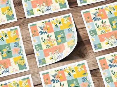 Floral Patchwork Digital Paper, Spring Patches Seamless Pattern, Quilt Squares Seamless Background Wallpaper JPEG