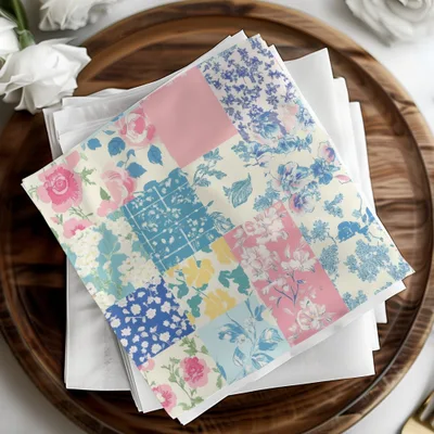 Floral Patchwork Digital Seamless Pattern, Pink Blue Flower Repeat Pattern Design, Printable Fabric Pattern, Commercial License Included