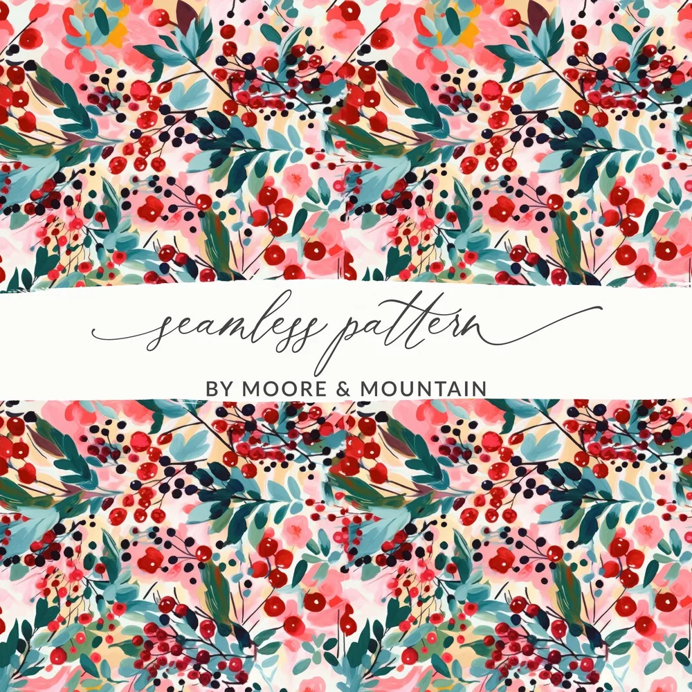 Floral Pattern Digital Paper, Berry Seamless Pattern, Autumn Digital Design, Botanical Art Print, Fabric Design, Digital Download