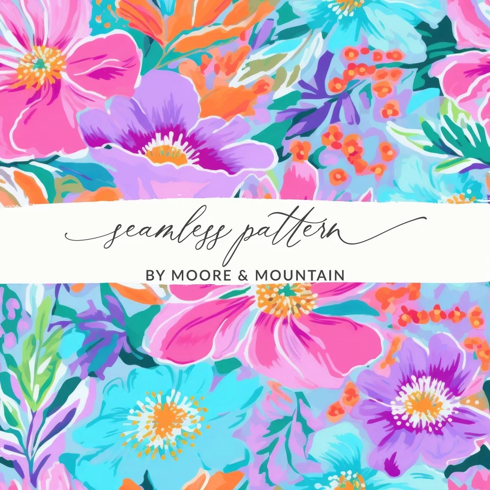 Floral Pattern Digital Paper, Colorful Flower Preppy Abstract Neon Purple Floral Pattern