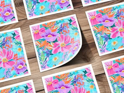 Floral Pattern Digital Paper, Colorful Flower Preppy Abstract Neon Purple Floral Pattern
