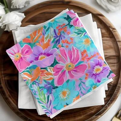 Floral Pattern Digital Paper, Colorful Flower Preppy Abstract Neon Purple Floral Pattern