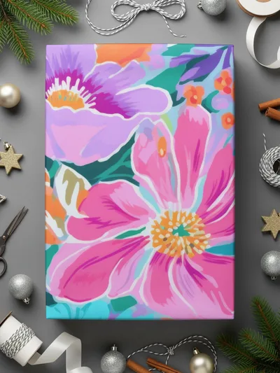 Floral Pattern Digital Paper, Colorful Flower Preppy Abstract Neon Purple Floral Pattern