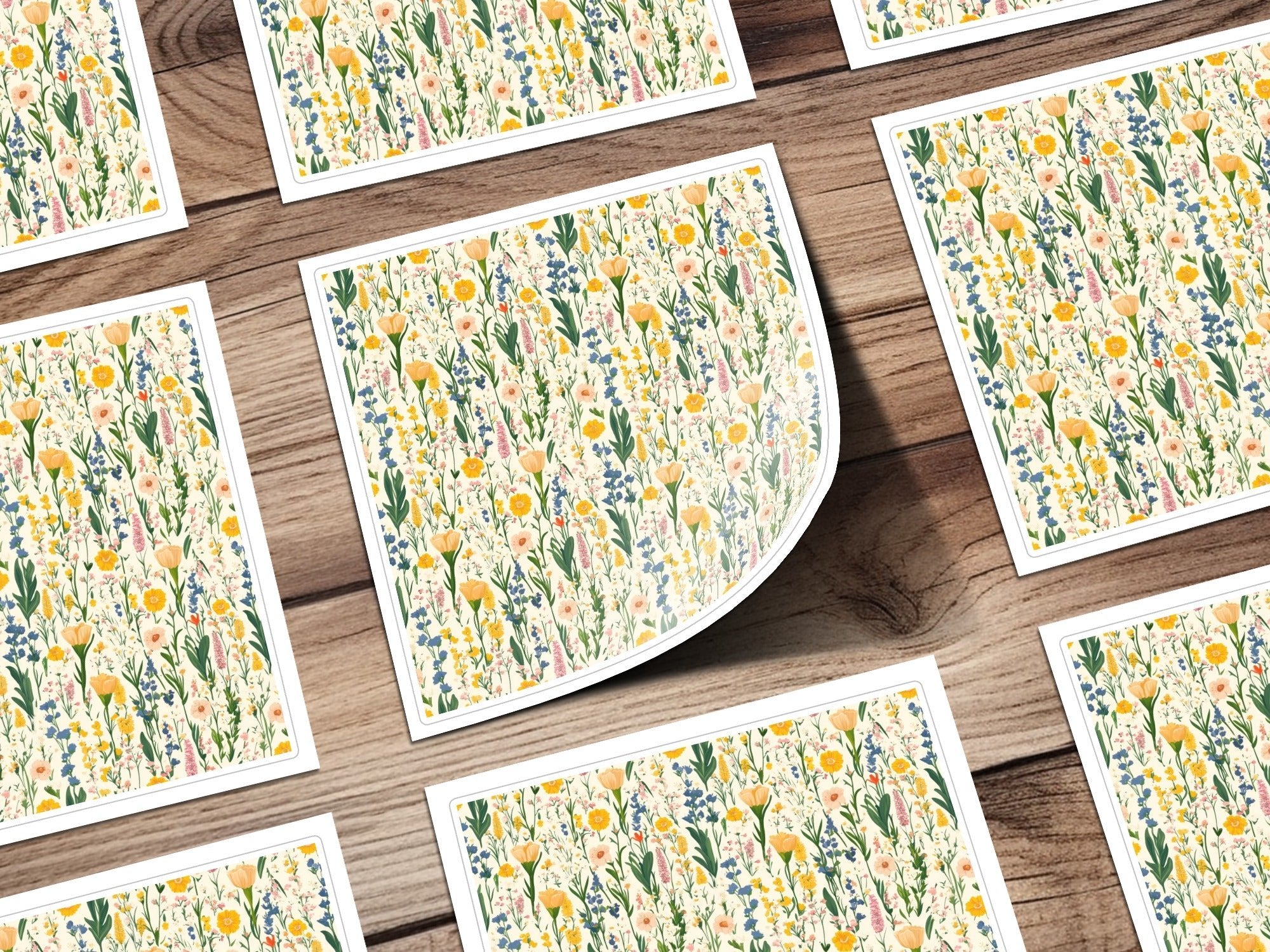 Floral Pattern Digital Paper, Flower Seamless Design, Springtime Scrapbook Paper, Printable Fabric Pattern, Yellow, Blue, Pink Flowers