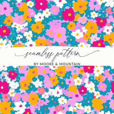 Ditsy Girly Seamless Background for Commecial Use POD Use Retro Daisies