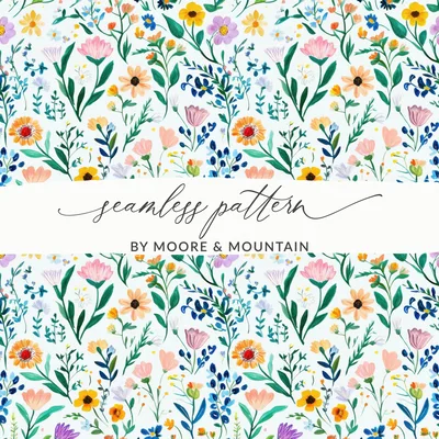 Floral Pattern Digital Paper, Watercolor Flower Clipart, Seamless Design for Fabric, Scrapbook Paper, Backgrounds, Digital Download