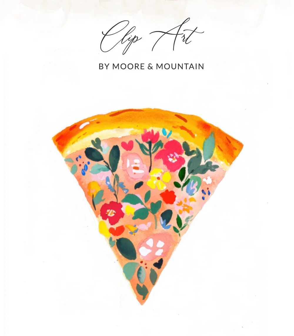 Floral Pizza Slice Digital Art, Kawaii Food PNG, Vibrant Flower SVG, Cute Pizza Illustration, Printable Sticker File, Cricut and Sublimation