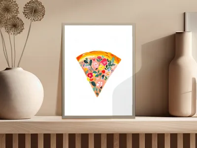 Floral Pizza Slice Digital Art, Kawaii Food PNG, Vibrant Flower SVG, Cute Pizza Illustration, Printable Sticker File, Cricut and Sublimation