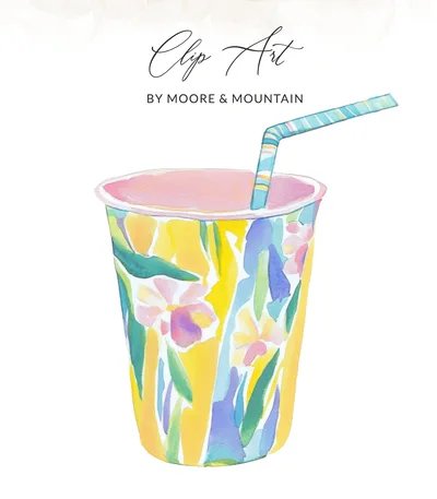 Floral Preppy Cup PNG SVG, Preppy Clip Art Drink Clipart, Preppy Girly Graphic, Tropical Pastel Illustration, Cricut Cut File, Trendy SVG