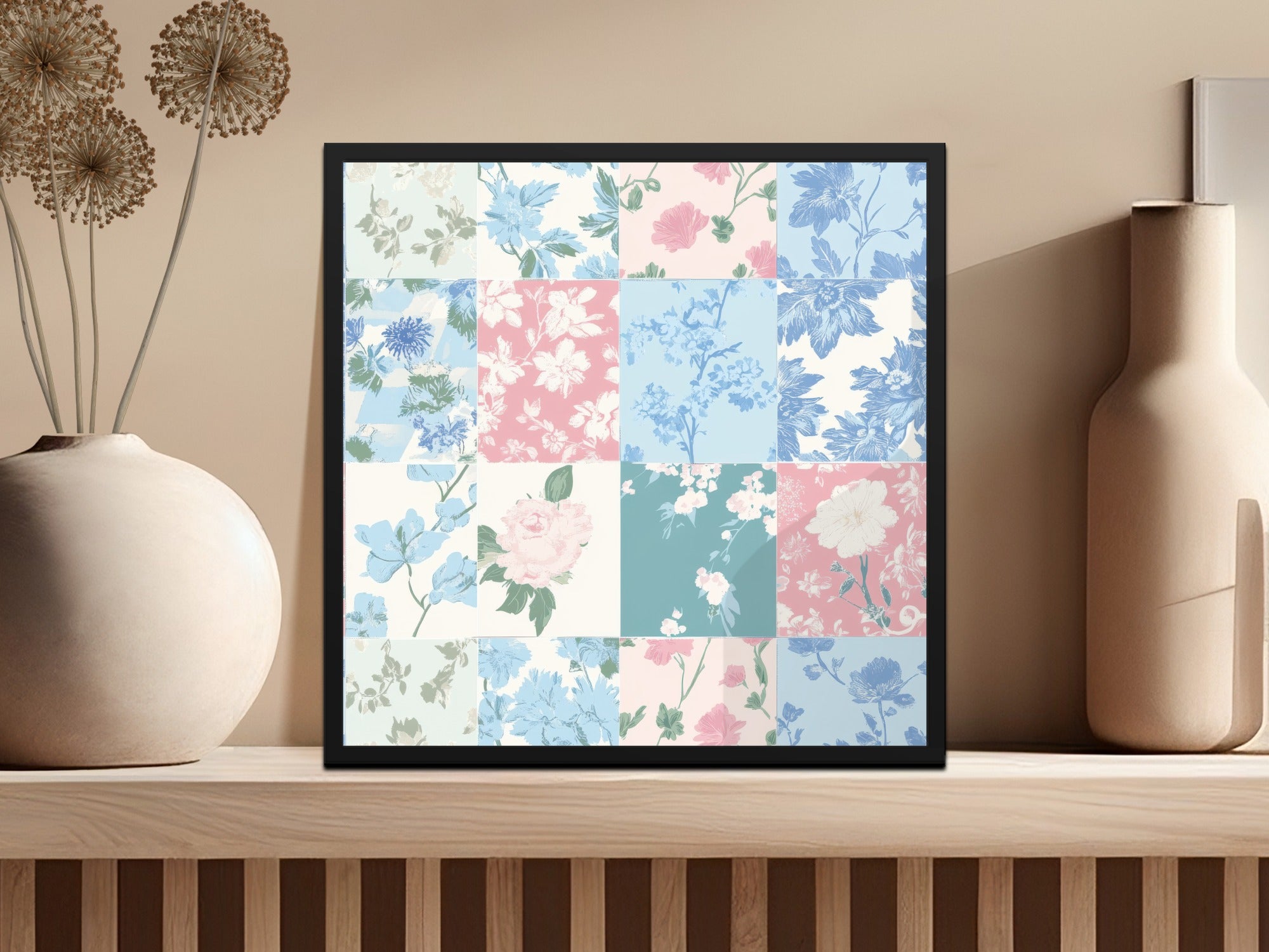 Floral Quilt Digital Paper, Seamless Patchwork Background, Patches Digital Pattern, Quilt Squares Background Pattern JPEG