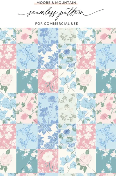 Floral Quilt Digital Paper, Seamless Patchwork Background, Patches Digital Pattern, Quilt Squares Background Pattern JPEG