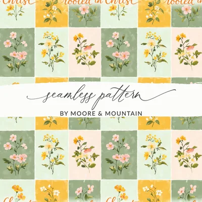 Floral 'Rooted in Christ' Digital Paper, Seamless Pattern, Religious Print, Spring Flowers, Christian Art, Digital Download, Scrapbooking