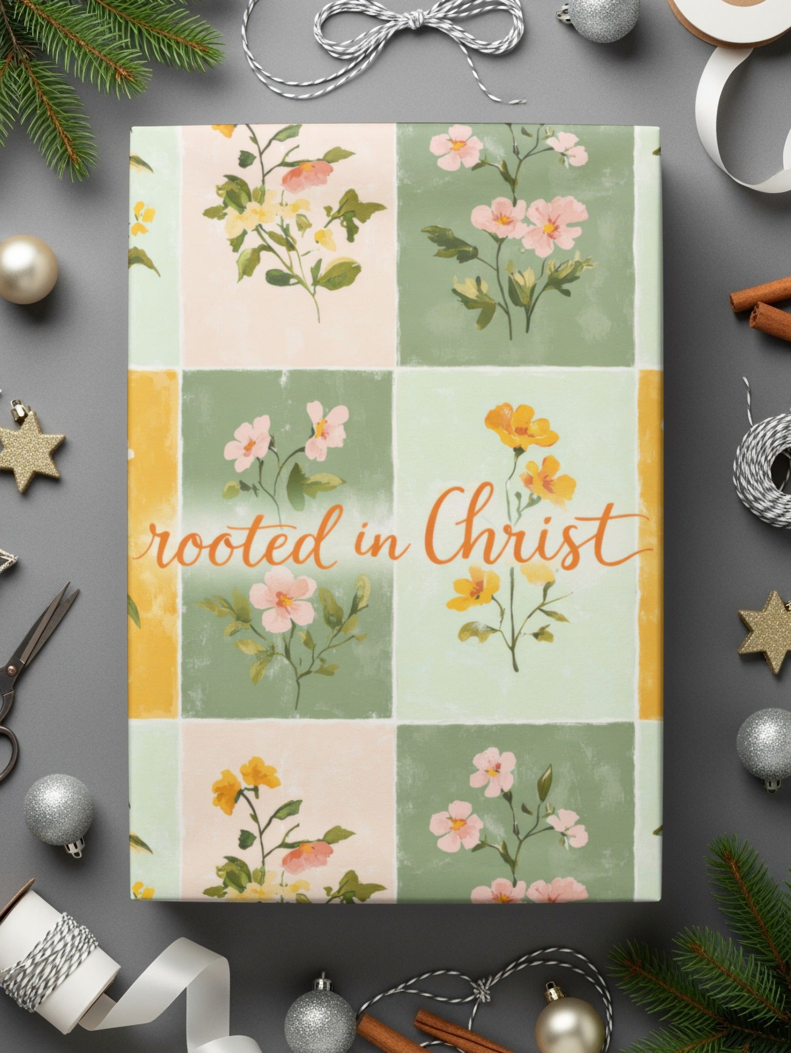 Floral 'Rooted in Christ' Digital Paper, Seamless Pattern, Religious Print, Spring Flowers, Christian Art, Digital Download, Scrapbooking