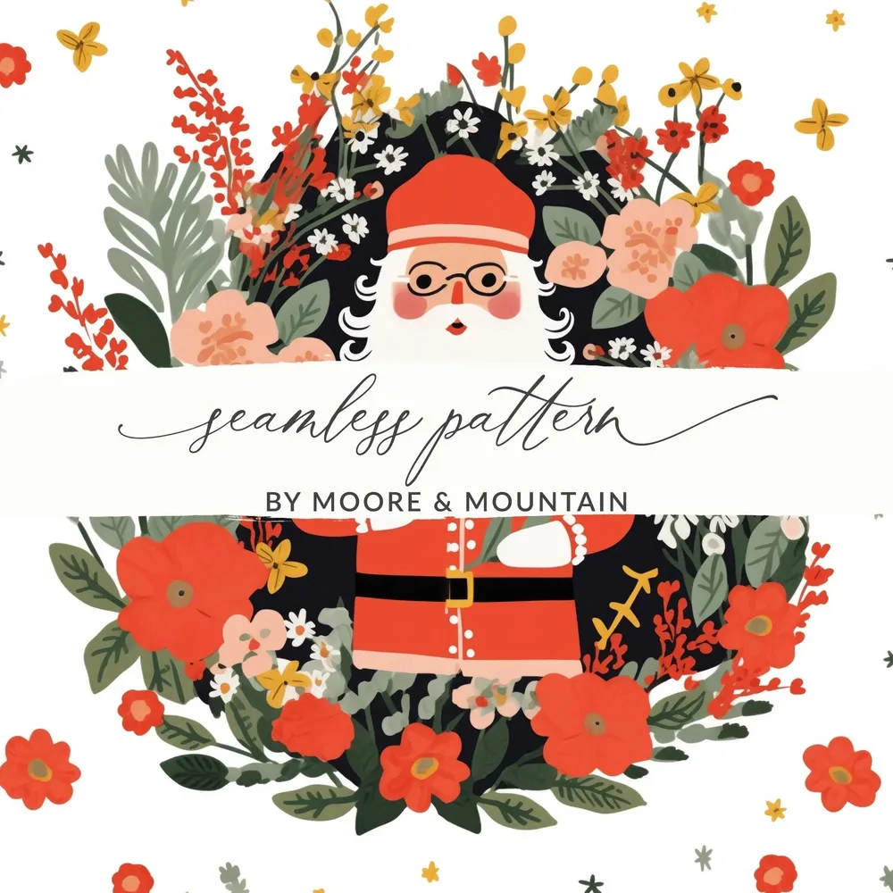 Floral Santa Claus Digital Seamless Pattern, Christmas JPEG Image, Holiday Digital Paper, Festive Design, Cute Santa Print, Repeat Pattern