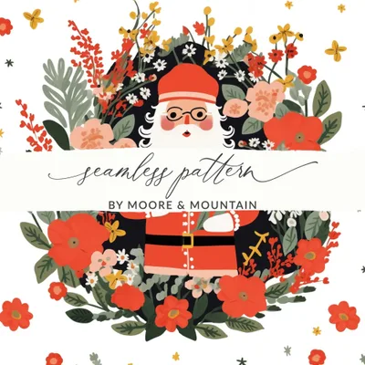 Floral Santa Claus Digital Seamless Pattern, Christmas JPEG Image, Holiday Digital Paper, Festive Design, Cute Santa Print, Repeat Pattern