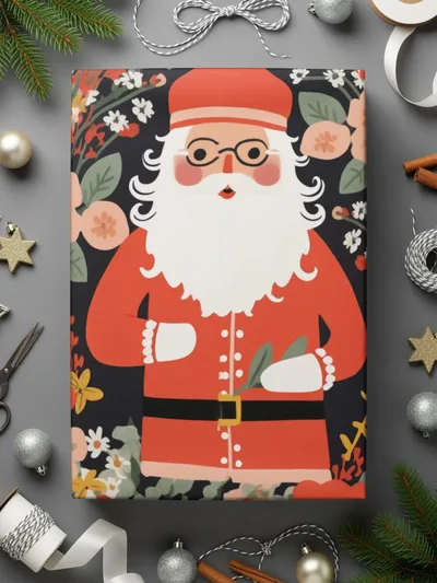 Floral Santa Claus Digital Seamless Pattern, Christmas JPEG Image, Holiday Digital Paper, Festive Design, Cute Santa Print, Repeat Pattern