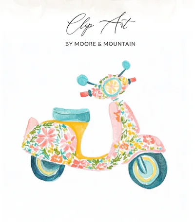 Floral Scooter Clipart PNG SVG, Preppy Pastel Digital Art, Cute Vespa Illustration, Retro Girl Aesthetic Graphic, Trendy Summer Download