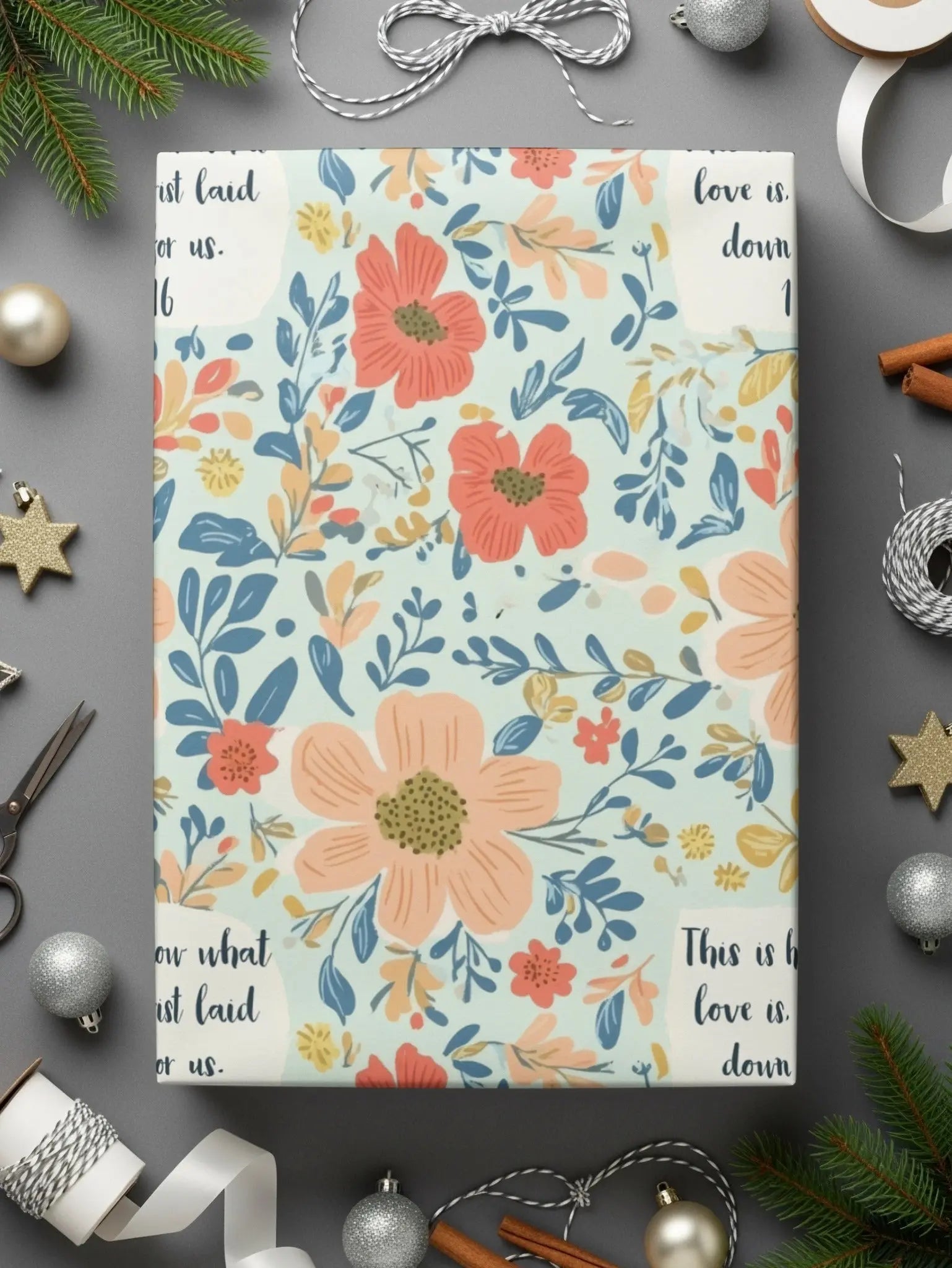 Floral Scripture Digital Paper, Christian Print, Seamless Pattern, 1 John 3 16, Commercial Use, Flower Design, Digital Download