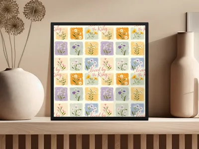 Floral Scripture Pattern Digital Paper, Botanical Seamless Pattern, Loved by The King Seamless Christian Girl Pattern