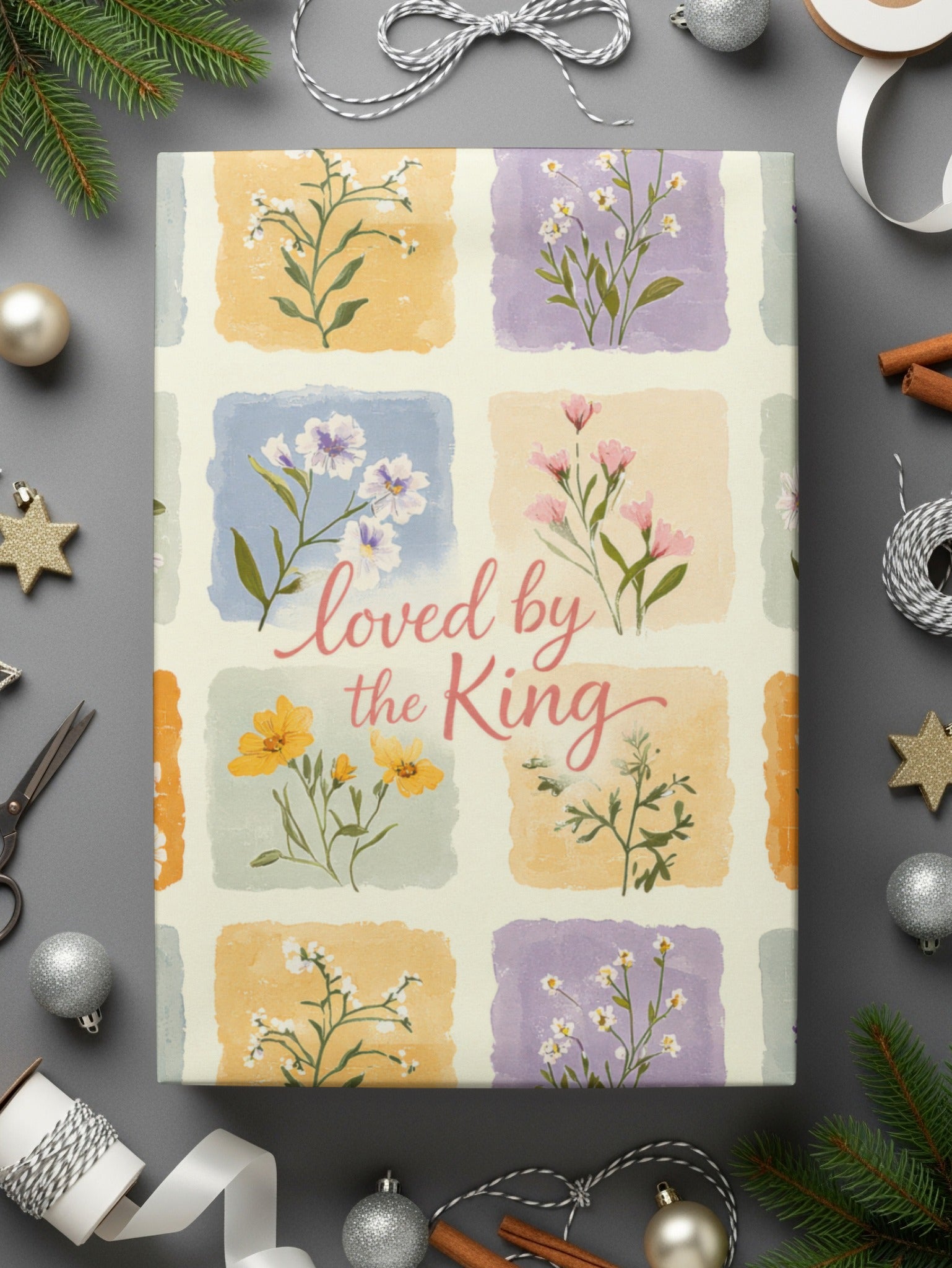 Floral Scripture Pattern Digital Paper, Botanical Seamless Pattern, Loved by The King Seamless Christian Girl Pattern