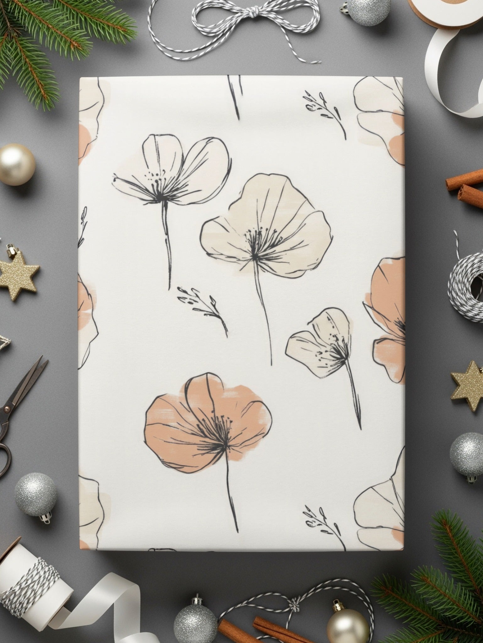 Floral Seamless Digital Paper, Flower Repeat Pattern, Cream and Peach Background, Printable Fabric Design, Digital Download