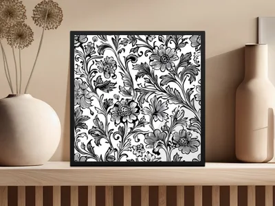 Floral Seamless Digital Pattern, Black and White Flower Background, Textile Design, Repeating Pattern Image, Digital Download, Scrapbook
