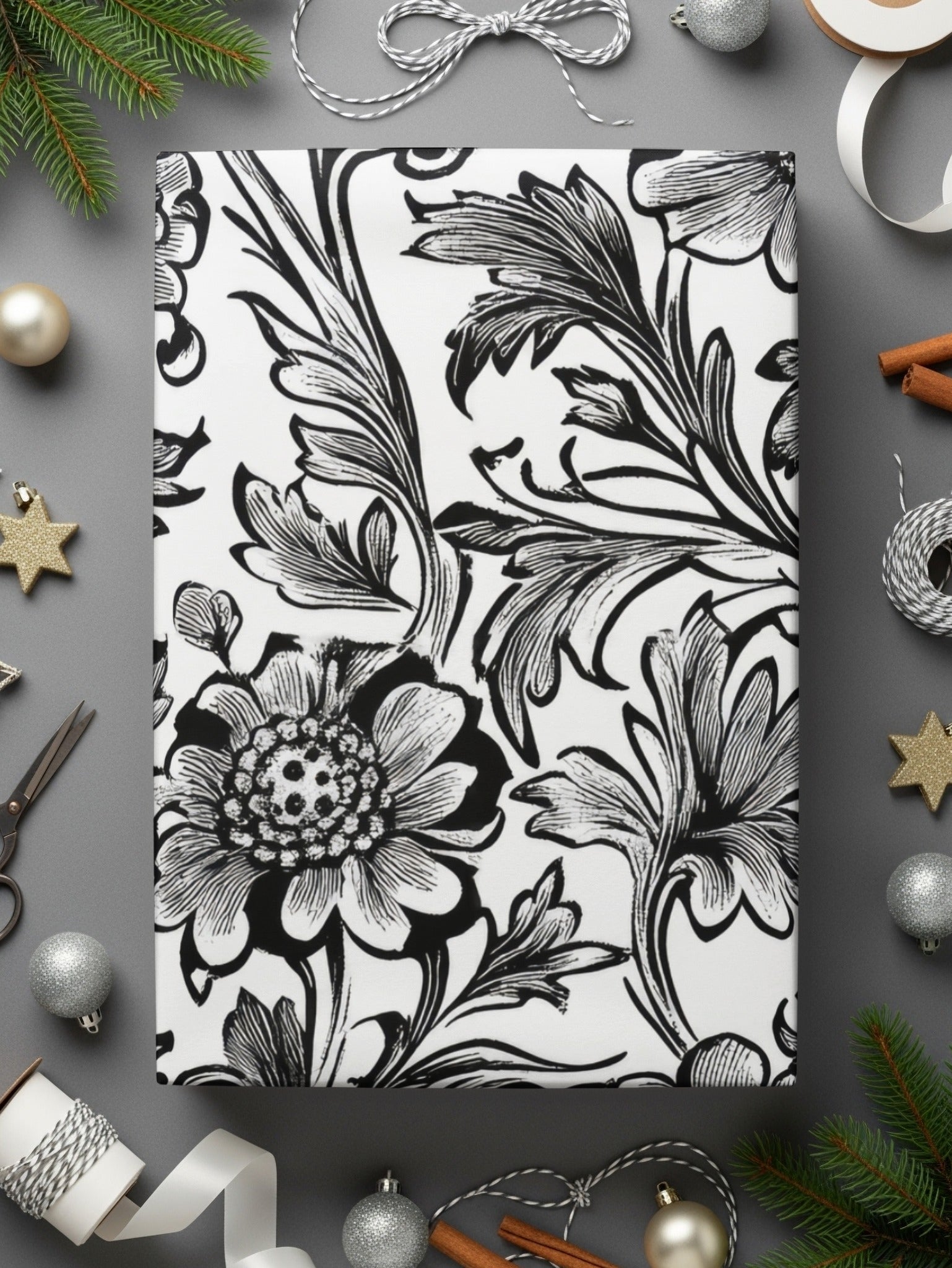 Floral Seamless Digital Pattern, Black and White Flower Background, Textile Design, Repeating Pattern Image, Digital Download, Scrapbook