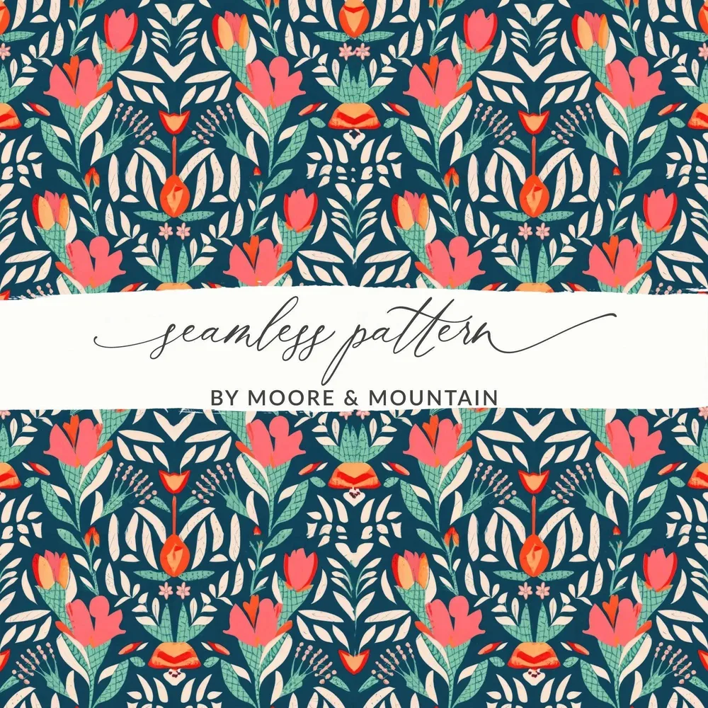 Floral Seamless Digital Pattern, Dark Background, Flower Repeat, Printable Fabric, 12x12 Inches, Digital Download for Crafts