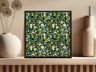 Floral Seamless Pattern, Botanical Digital Paper, Dark Green Background, Flower Pattern, Printable Fabric, Commercial Use Digital Downloads
