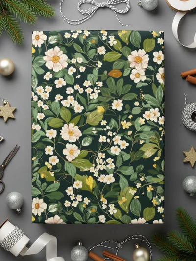 Floral Seamless Pattern, Botanical Digital Paper, Dark Green Background, Flower Pattern, Printable Fabric, Commercial Use Digital Downloads