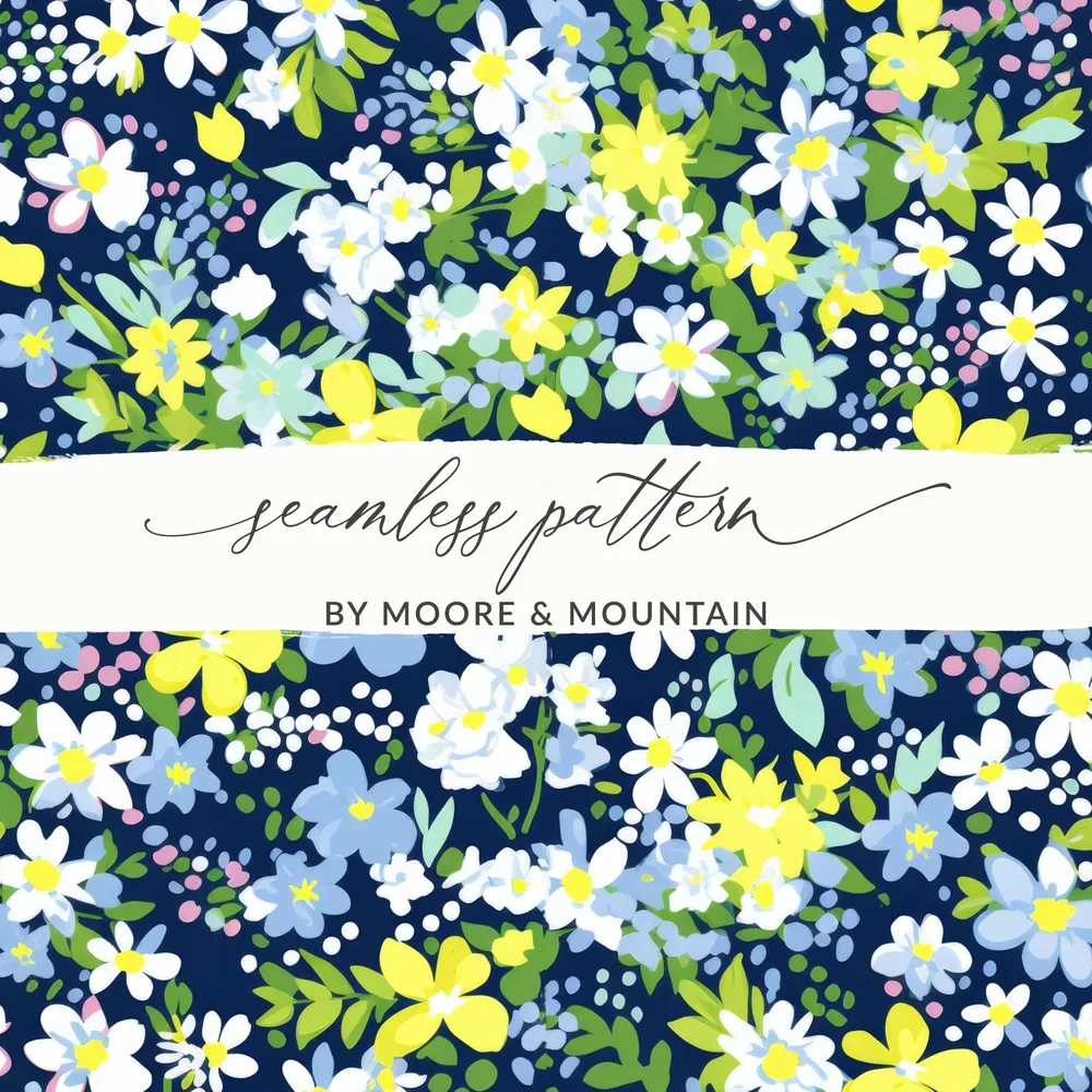 Navy Blue Ditsy Floral Seamless Digital Paper