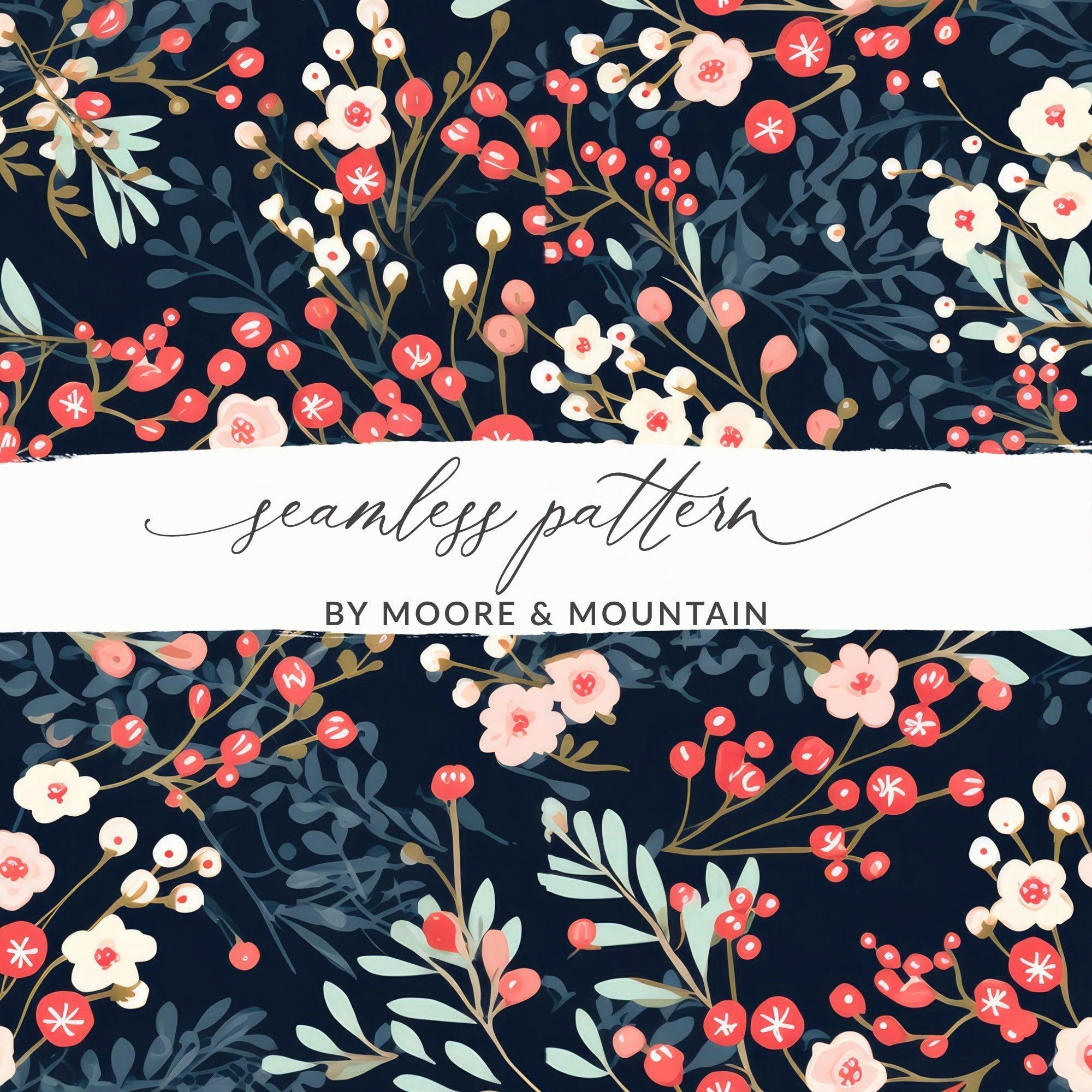 Floral Seamless Pattern, Digital Download, Berry Pattern, Repeating Flower Design, Scrapbooking Paper, Commercial Use, Textile Design