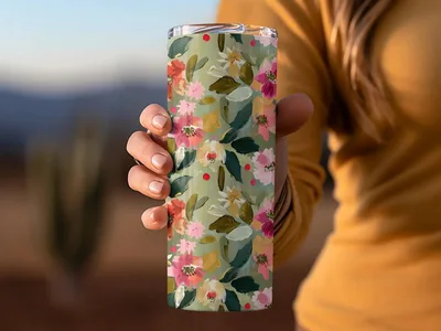 Ditsy Floral Seamless Pattern, Digital Download, Pink Red Flowers, Repeat Pattern, Fabric Design, Paper Print, Sage Green Floral