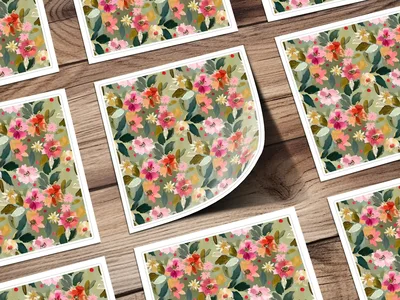 Ditsy Floral Seamless Pattern, Digital Download, Pink Red Flowers, Repeat Pattern, Fabric Design, Paper Print, Sage Green Floral